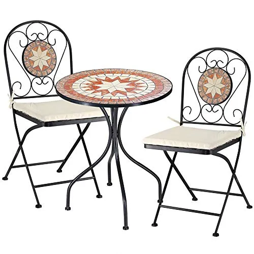 A Buon Prezzo Set Tavolo + Sedie Pieghevoli Mosaico Arredo Esterno Giardino Metall Con Cuscino