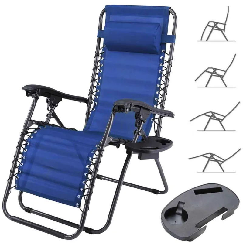 Sedia Poltrona Giardino Gravita Zero Pieghevole Acciaio Texilene con Vassoio Blu Must-Have