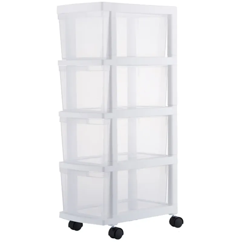 Carrello Cassettiera Portaoggetti Salvaspazio con 4 Ripiani Trasparenti e Ruote Economico