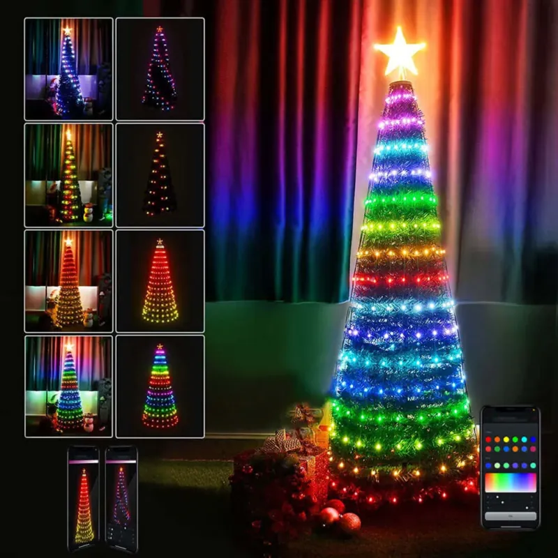 Popolare Albero di Natale 120 cm Cono Pieghevole 160 Led Smart Luminosi con App Control