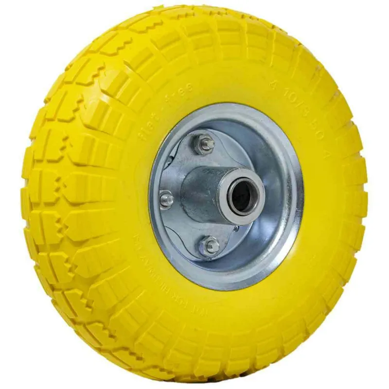 Ruota Piena Antiforatura PU Gialla Carrello Carriola 25cm Asse Decentrato Pagamento Sicuro