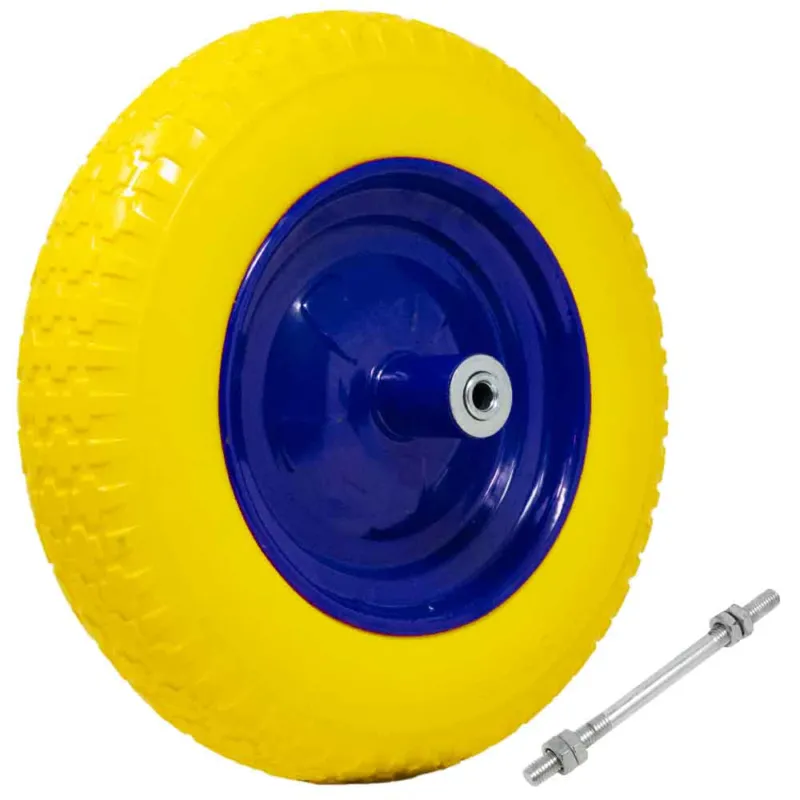 Ruota Piena Antiforatura PU Gialla per Carriola 35cm + Asse Corto 170mm Acciaio Prezzo Di Fabbrica