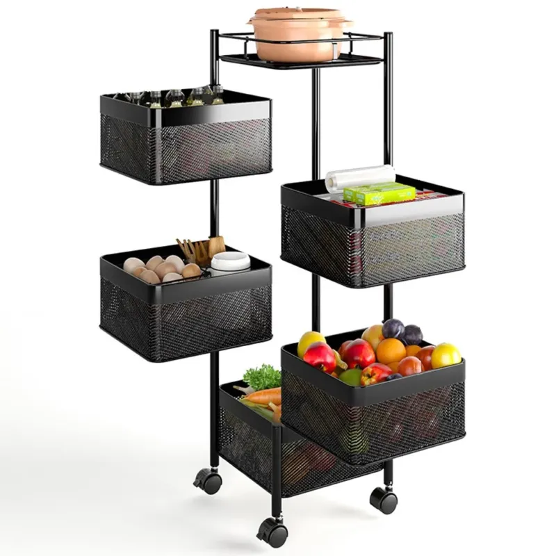 Carrello Trolley Cucina in Metallo 6 Ripiani 26x85 4 Ruote Salvaspazio Nero Offerta Speciale
