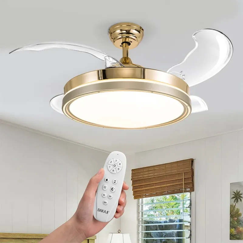 Ventilatore Lampadario da Soffitto 4 Pale Richiudibili Telecomando 106 cm Bronzo Occasione