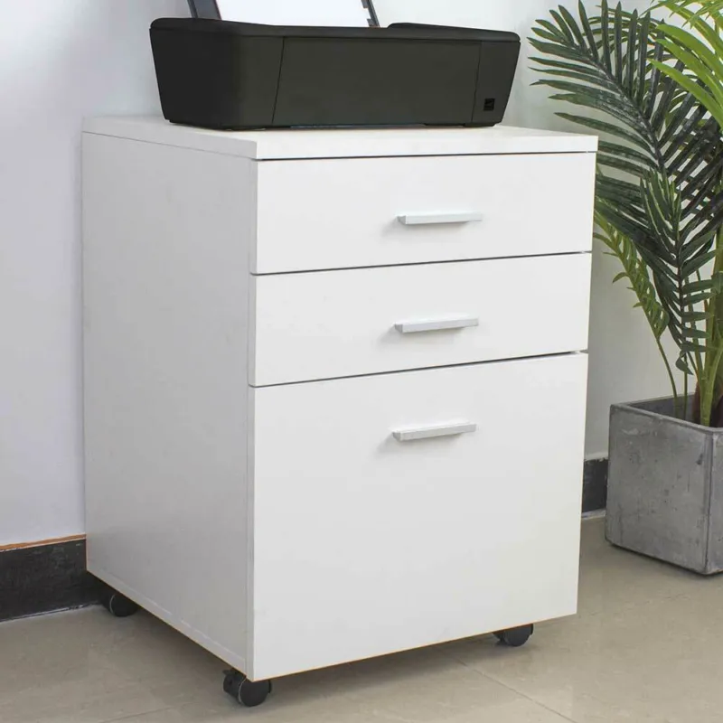 Ultimissimo Modello Cassettiera Scrivania Ufficio Legno MDF Mobiletto Stampante 3 Cassetti Bianco