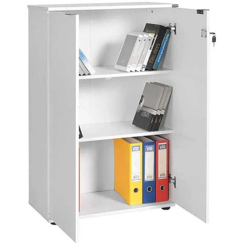 Economico Mobile Scaffale 3 Ripiani Casa Ufficio Portadocumenti Con Chiave e 2 Ante Bianco