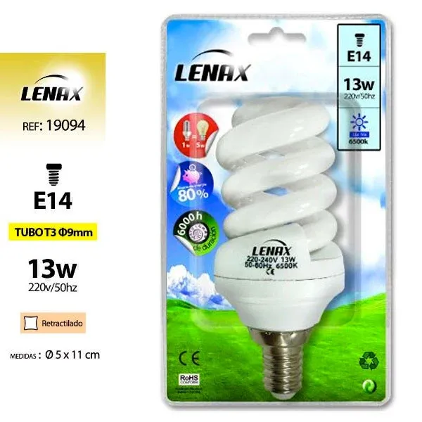 Economico Lampadina a Spirale Risparmio Energetico 13W Attacco E14 6500K Bianco Freddo