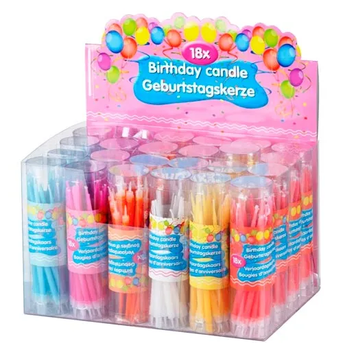 Set 18 pezzi candeline compleanno 0,5 x 11 cm in diversi colori Quantità Limitata