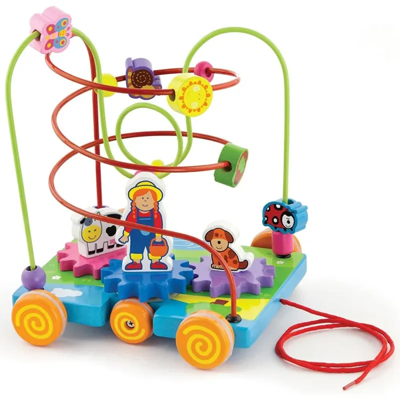 Carretto Trainabile Fattoria Multiattivita Giocattolo Bambini Legno con Perline Prezzo Scontato