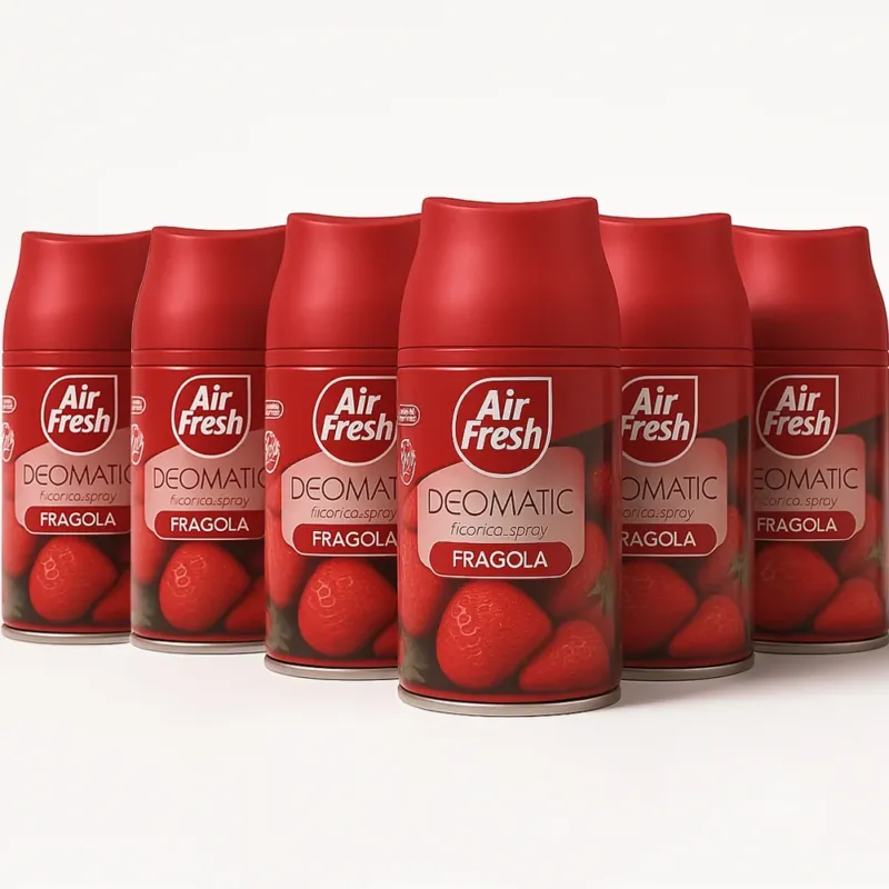 AIR FRESH Deomatic Set 6 x 250 ml Ricarica Spray Profumatore per Ambiente Fragola Spedito Oggi