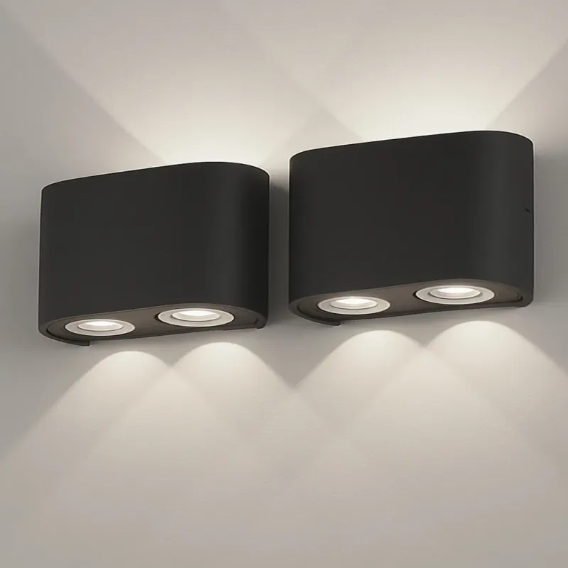 Novità Set 2 Applique da Muro 4 Led Lampada a Parete Nero Luce Bianco Freddo 12x8x3cm