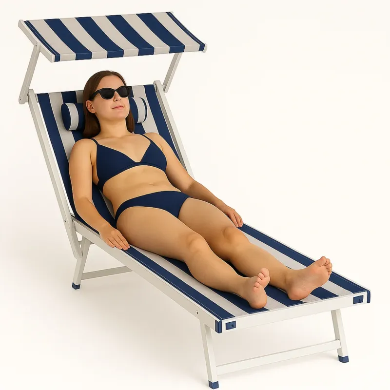 Occasione Lettino Sdraio Reclinabile per Mare Piscina e Giardino Blu e Bianco con Parasole