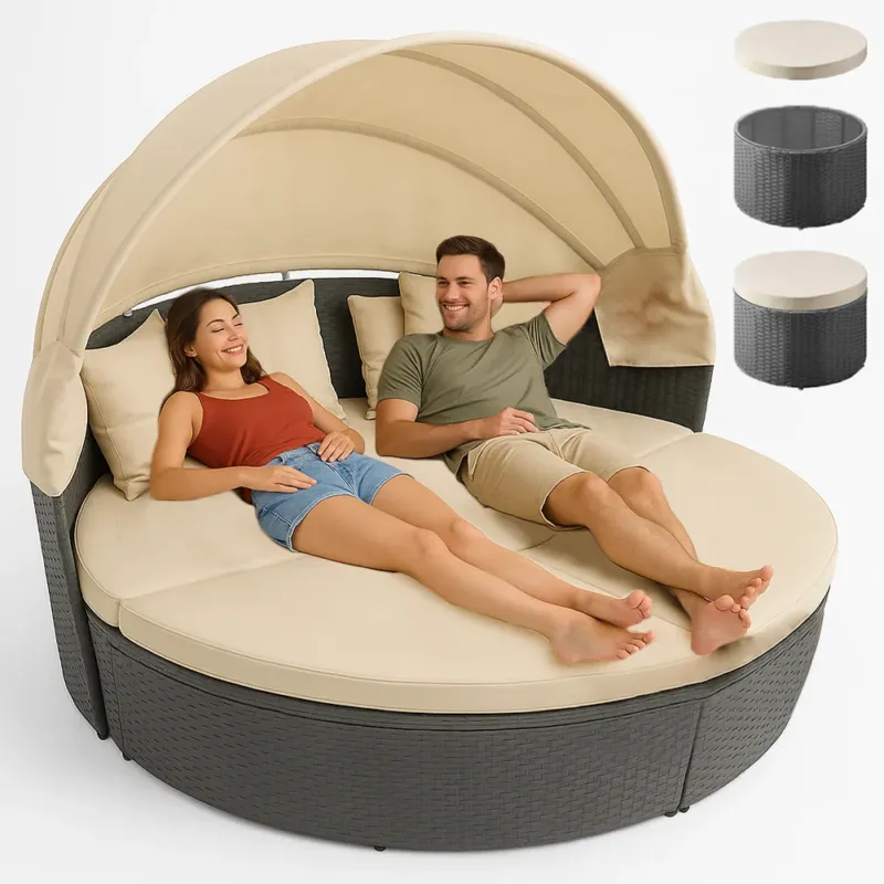 Affare Letto Isola in Rattan Grigio Modulabile Salotto Esterni Giardino Tetto Parasole