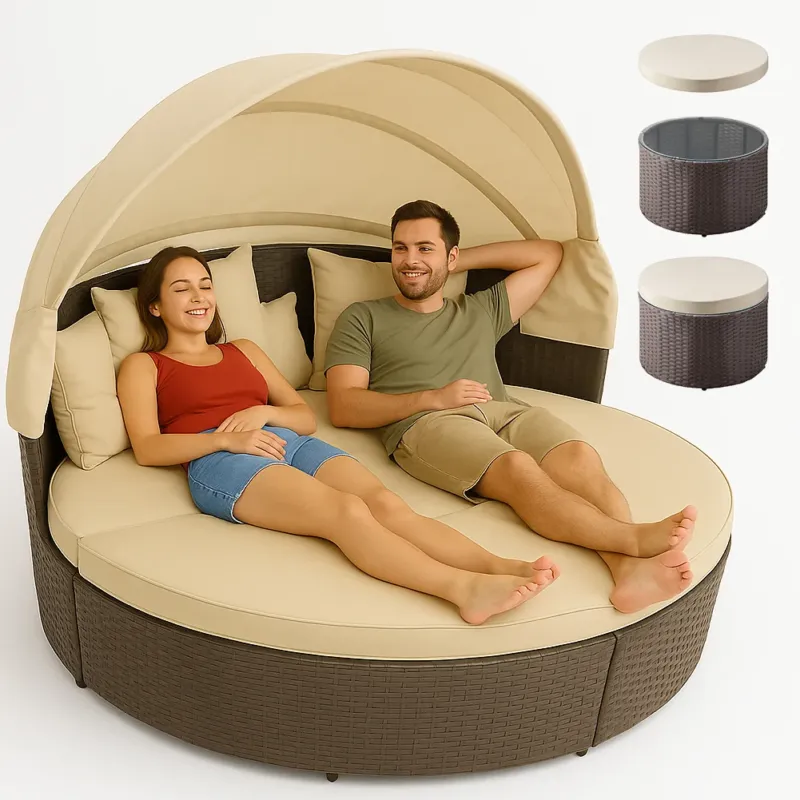 Letto Isola in Rattan Marrone Modulabile Salotto Esterni Giardino Tetto Parasole Quantità Limitata