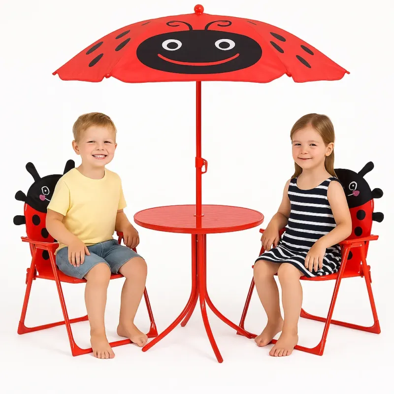 Set Tavolo e Sedie Pieghevoli per Bambini Coccinella Ombrellone Parasole Esterno Saldi