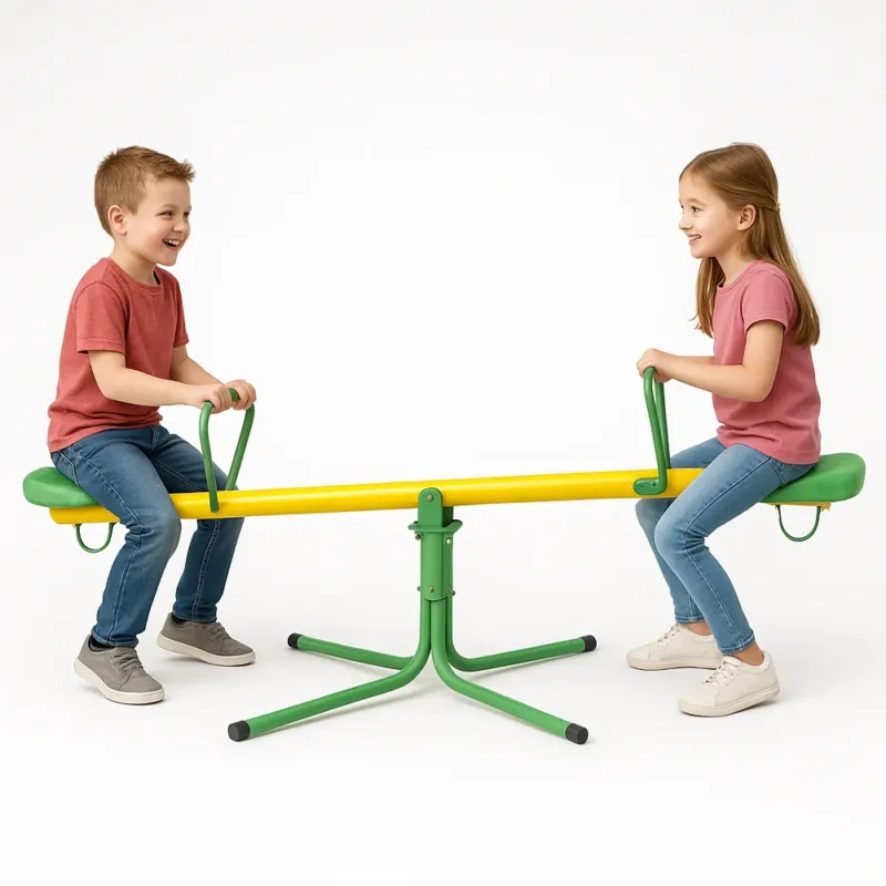 Altalena Basculante per Bambini Giallo e Verde in Metallo per Esterno Giardino Promozione Esclusiva
