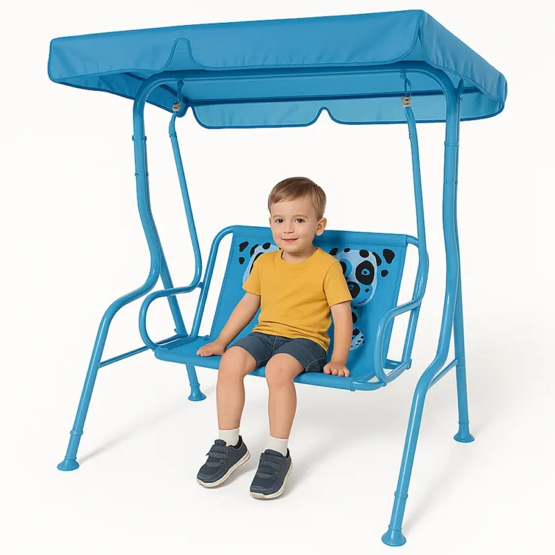Dondolo Altalena per Bambini Azzurro Design Dalmata con Tettoia Tetto Parasole Sconto