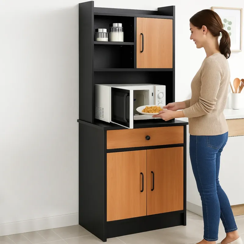 Occasione Armadio da Cucina Alto Credenza Multiuso Mobile Salvaspazio Nero e Quercia