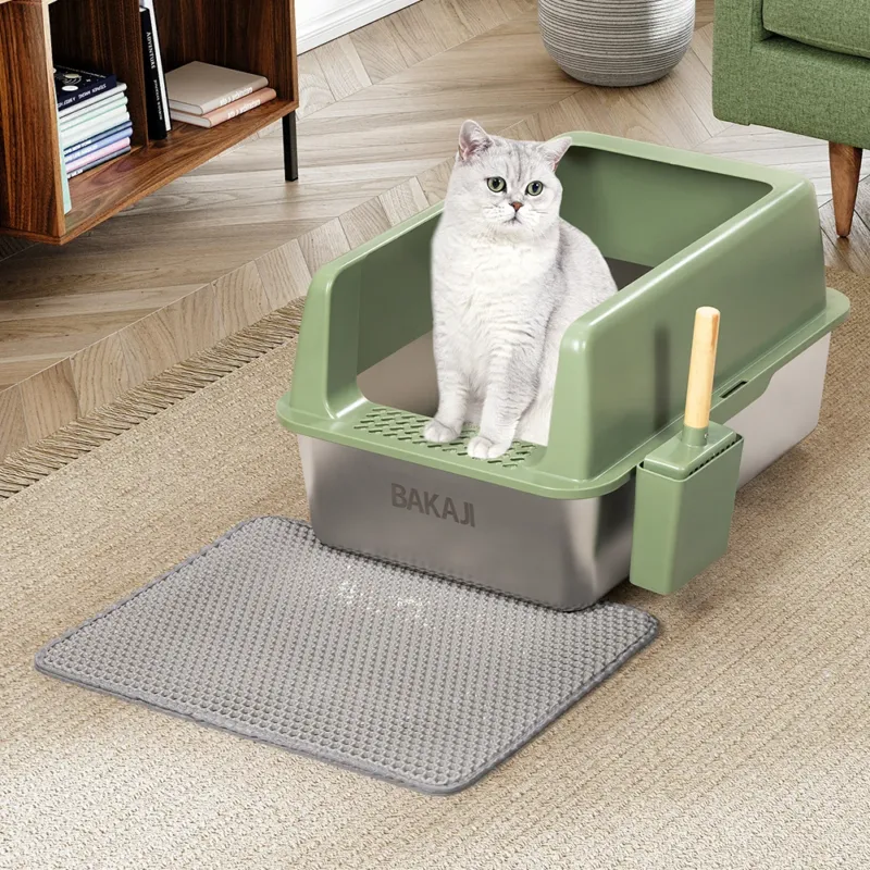 Lettiera per Gatti Verde in Acciaio con Tappetino Capacità 35 Litri con Paletta Direttamente Dal Produttore