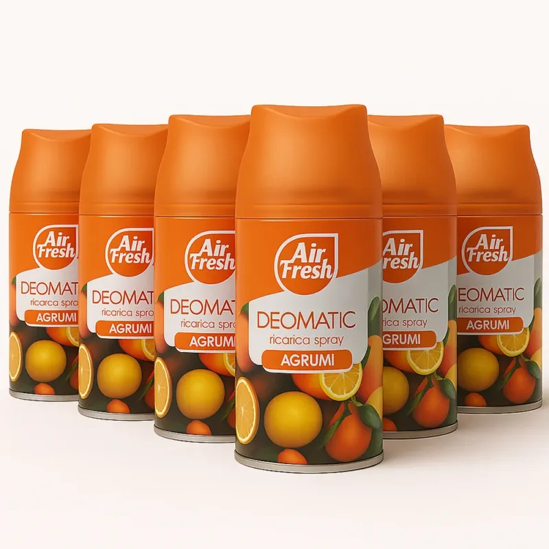 Consegna Rapida AIR FRESH Deomatic Set 6 x 250 ml Ricarica Spray Profumatore per Ambiente Agrumi