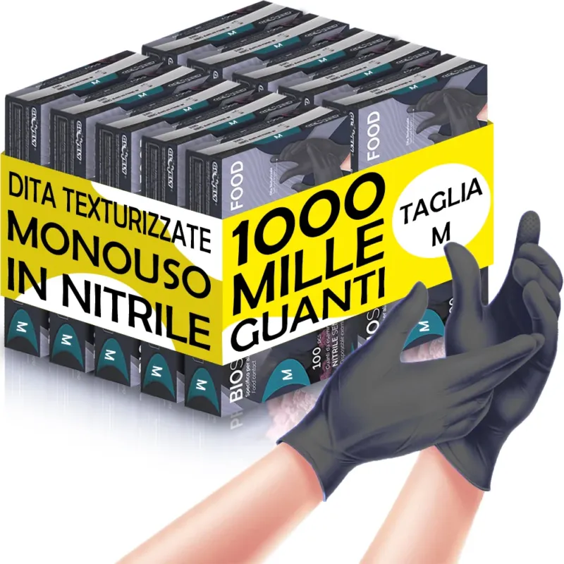 Spedito Oggi 1000 x Guanti in Nitrile Monouso Nero Cobalto Senza Polvere e Lattice Taglia M