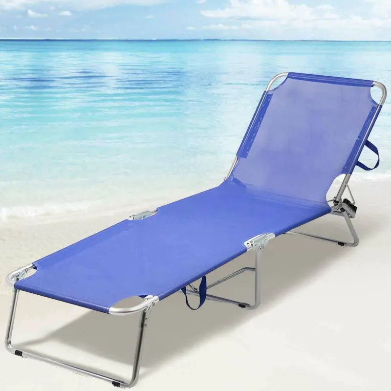 Consegna Rapida Lettino Prendisole Pieghevole in Alluminio e Texilene Mare Spiaggia Sdraio Blu