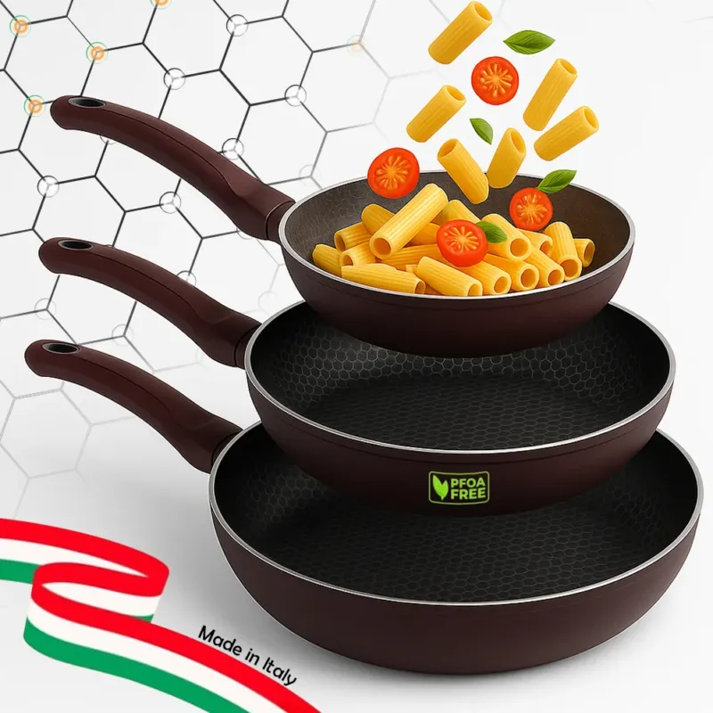 Set 3 Padelle Bee Rivestimento Nido D‘Ape Antiaderente Made in Italy 20-24-28cm Offerta Speciale