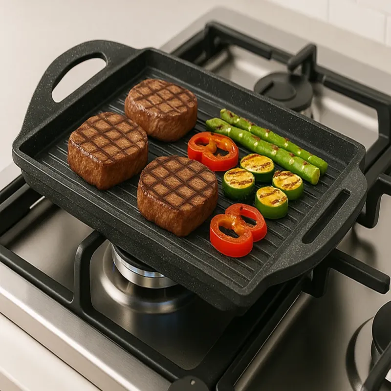 Piastra Grill Bistecchiera con 2 Manici e Fondo a Induzione Effetto Pietra 25 cm Subito Disponibile