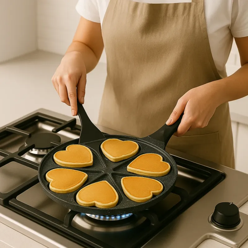 Padella Mini Pancake a Cuore Antiaderente Colazione Brunch Dessert Piastra 26cm Nuova Collezione
