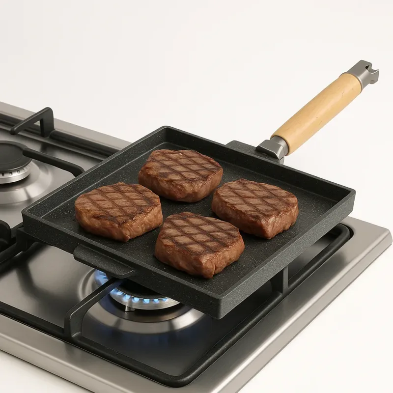 Bistecchiera Quadrata 25cm 2in1 Antiaderente con Manico in Legno Effetto Pietra Offerta Del Giorno