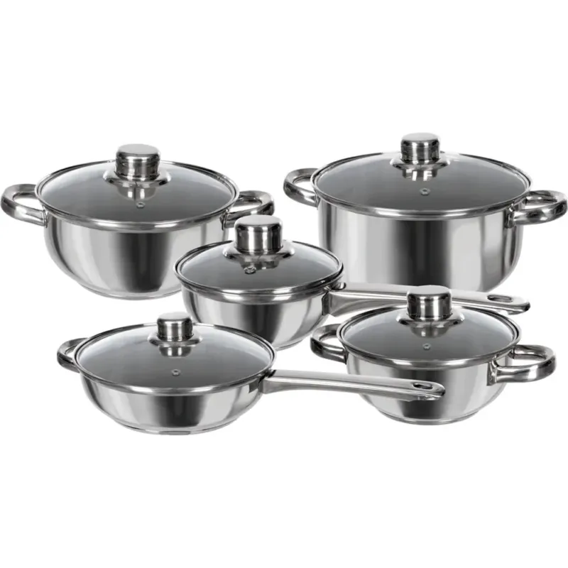 Batteria di Pentole in Acciaio Inossidabile con Coperchi 14-16-28-22 cm Nuova Collezione