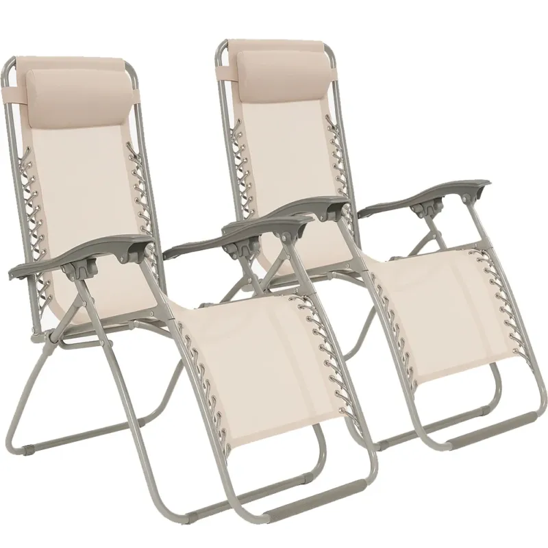 Soddisfatti O Rimborsati Set 2 Sedie Sdraio Gravità Zero Beige in Textilene con Cuscino Struttura Acciaio