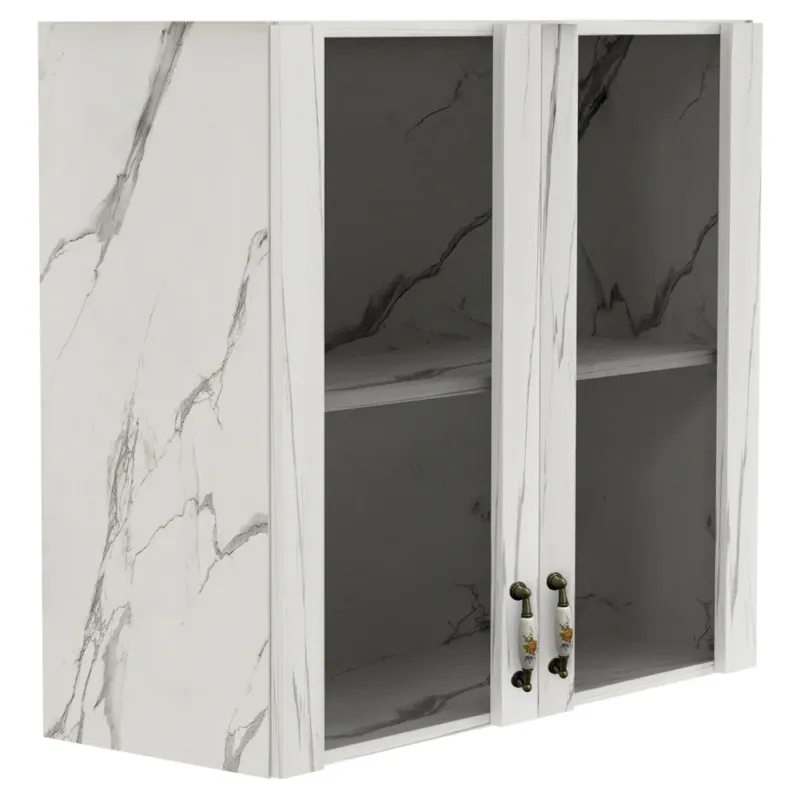 Acquista Ora Pensile da Cucina Armadio Sospeso con Vetro da Parete Bianco Effetto Marmo