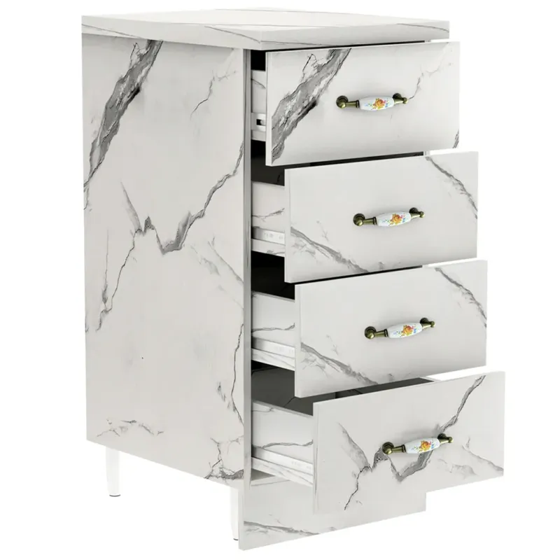 Cassettiera per Cucina Mobile Mobiletto 4 Cassetti in Legno Bianco Effetto Marmo A Buon Prezzo