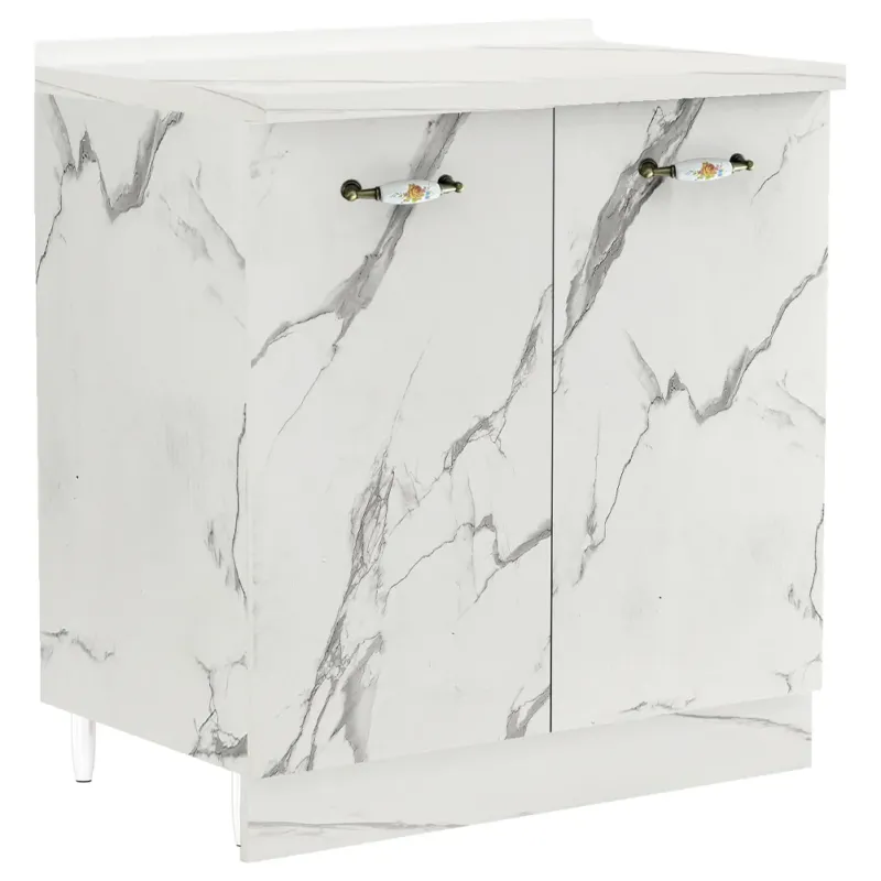 Mobile Base Cucina Componibile in Legno Bianco Effetto Marmo 2 Ante 2 Scomparti Prezzo Basso