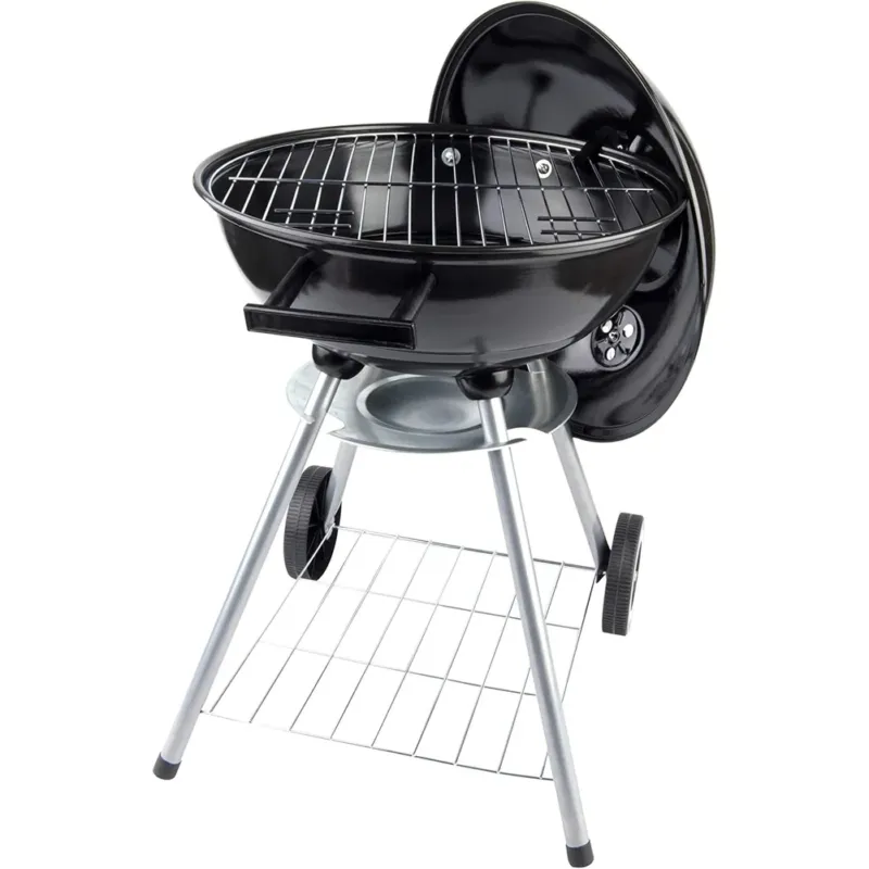 Barbecue a Carbone con Ruote BBQ Rotondo in Acciaio con Valvola di Ventilazione Occasione Imperdibile