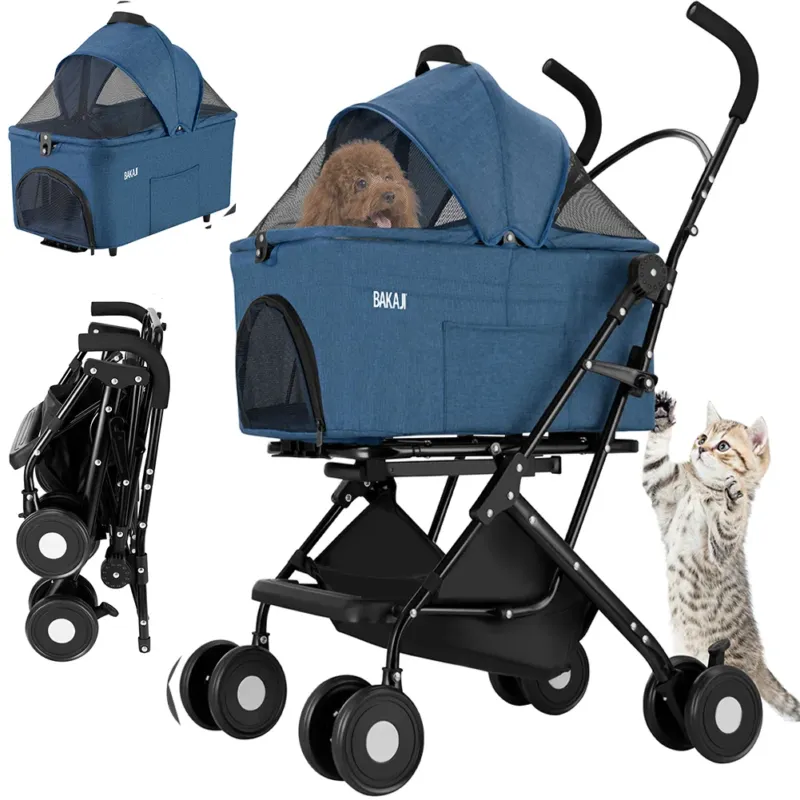 Passeggino per Cani e Gatti con Traportino Rimovibile per Animali Domestici Blu Prezzo Conveniente