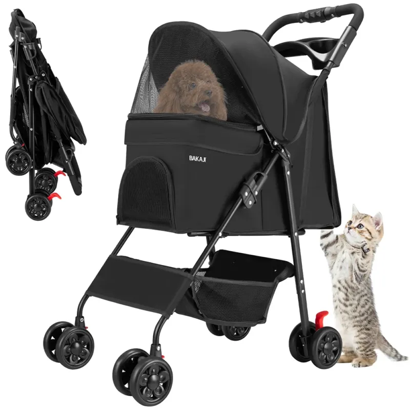 Passeggino per Cani e Gatti Carrozzina Animali Domestici Pieghevole Nero 30Kg Occasione Imperdibile