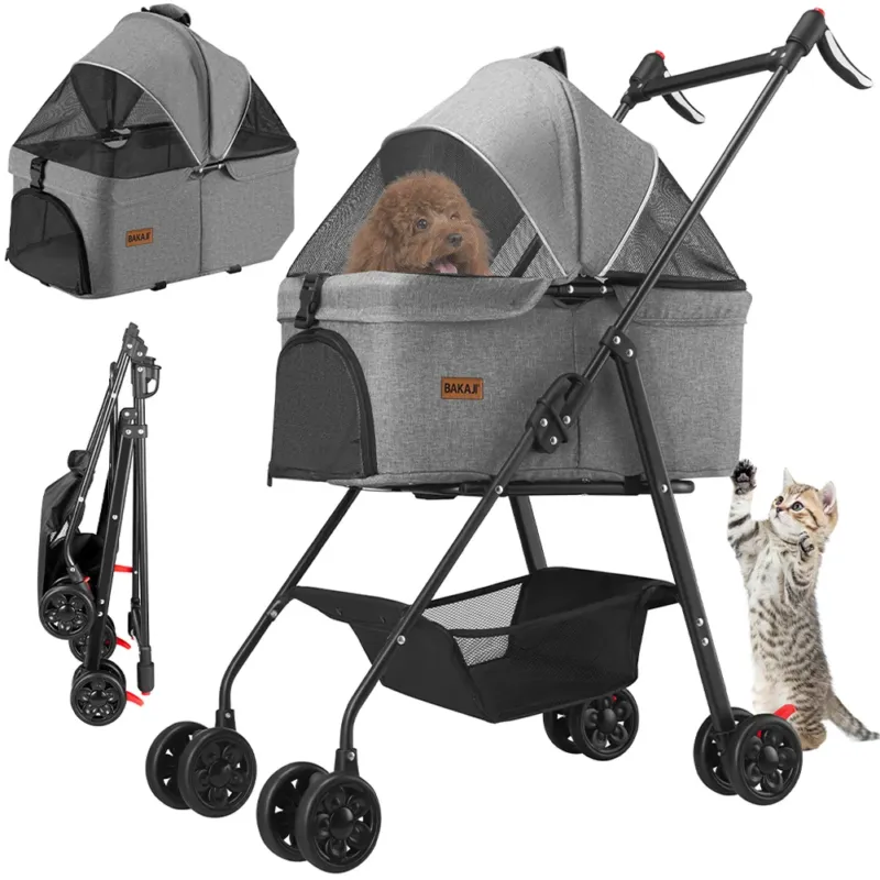 Passeggino Animali Domestici Cestello Rimovibile Carrozzina Cani Gatti Grigio A Buon Prezzo