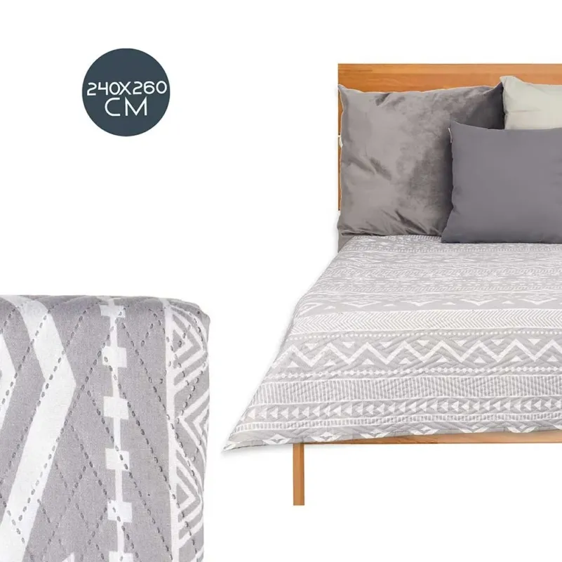 Trapuntino Letto Matrimoniale 240x260 cm Reversibile Bianco Grigio Moderno Bestseller