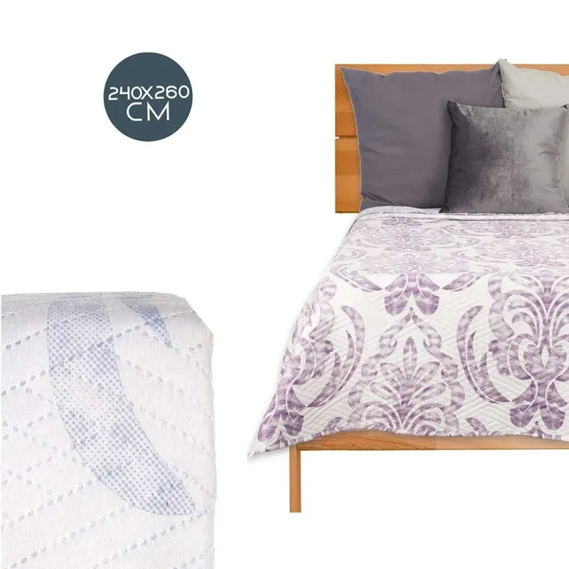 Ultime Pezzi Trapuntino Letto Matrimoniale 240x260 cm Reversibile Bianco Viola Moderno