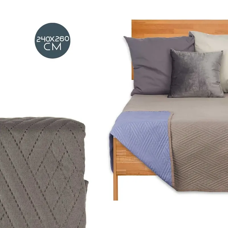 Popolare Trapuntino Letto Matrimoniale 240x260 cm Reversibile Grigio Blu Moderno