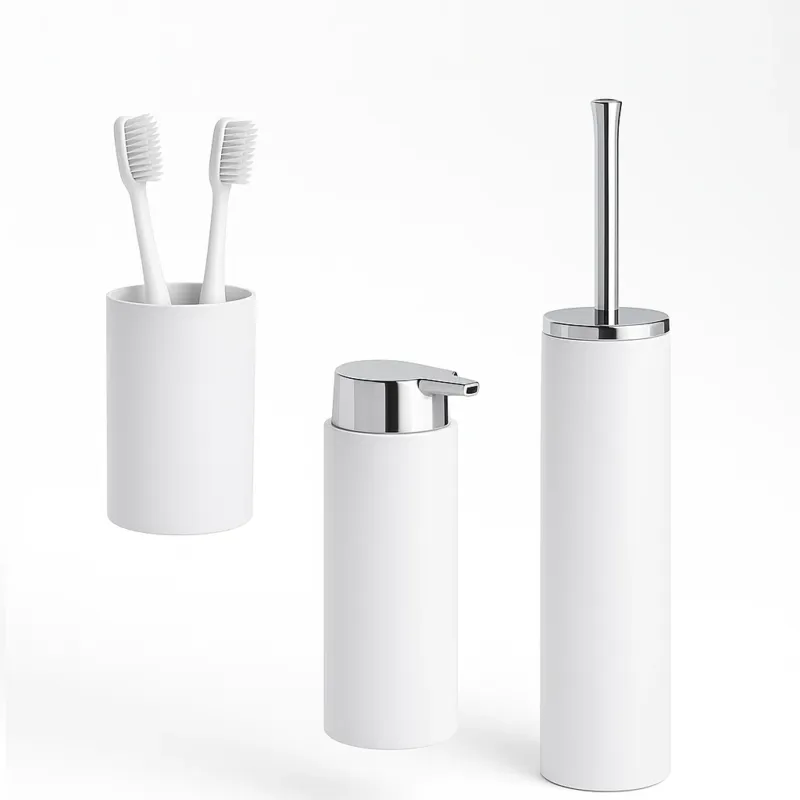 Kit Accessori Bagno 3 pezzi Plastica Abs Bianco Silver Design Moderno Resistente Offerta