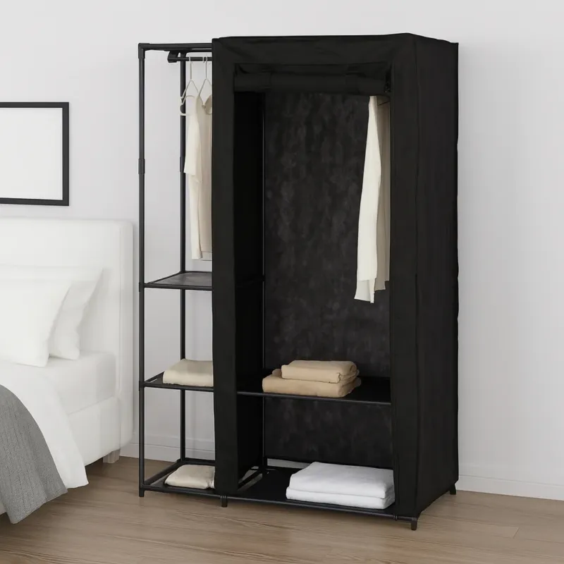 Armadio Doppio Salvaspazio Metallo e Tessuto TNT Appendiabiti 105x43x172cm Nero Non Perdere