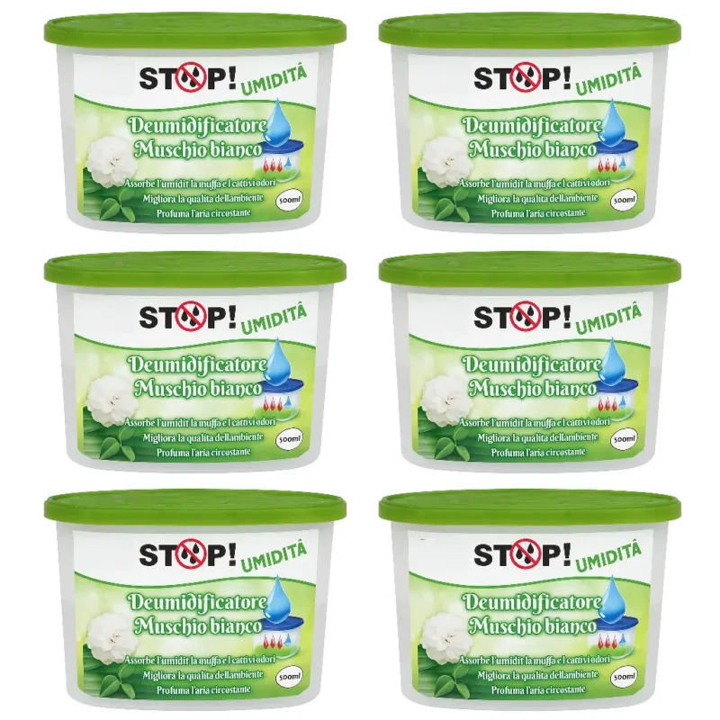 6pz Deumidificatore Portatile 500ml contro Muffa Assorbi Umidità Muschio Bianco Super Prezzo