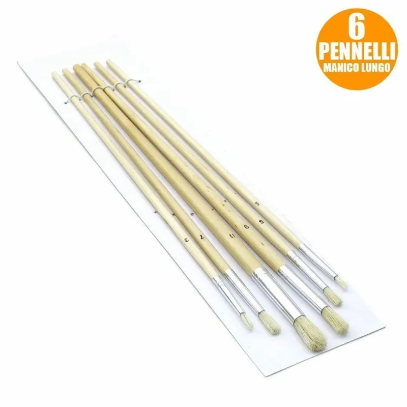 Offerta Del Giorno Set 6 Pennelli Piatti Manico Legno Lungo Vari Spessori Hobby Pittura Artico