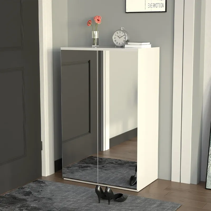 Promozione Esclusiva Scarpiera Salvaspazio con 2 Ante a Specchio 6 Ripiani Porta Scarpe 60x32x95cm