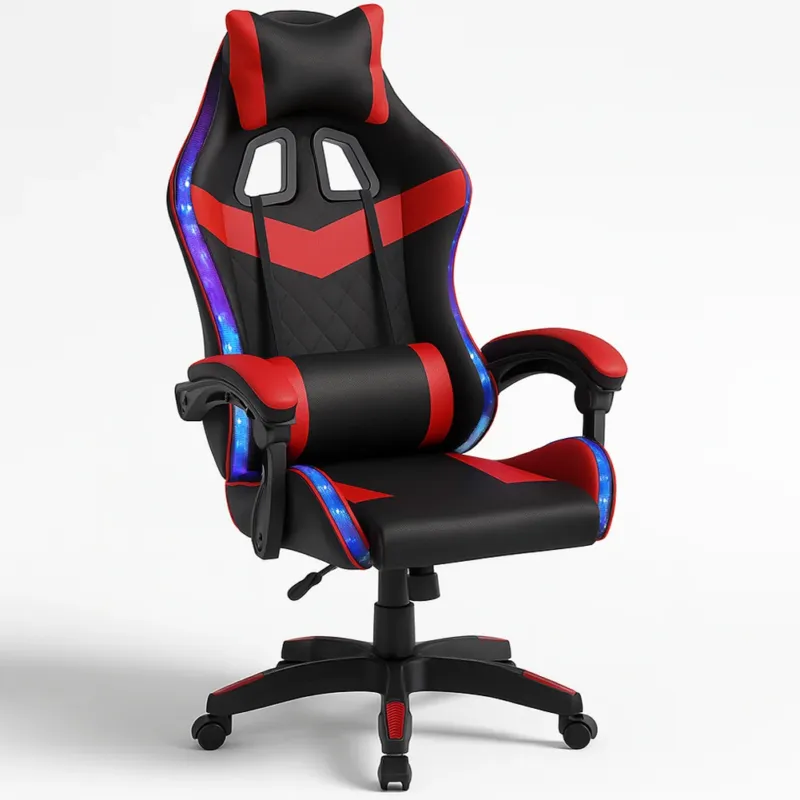 Sedia Gaming da Scrivania Rosso e Nera con Led RGB Altezza Regolabile 106-116cm Prezzo Ridotto