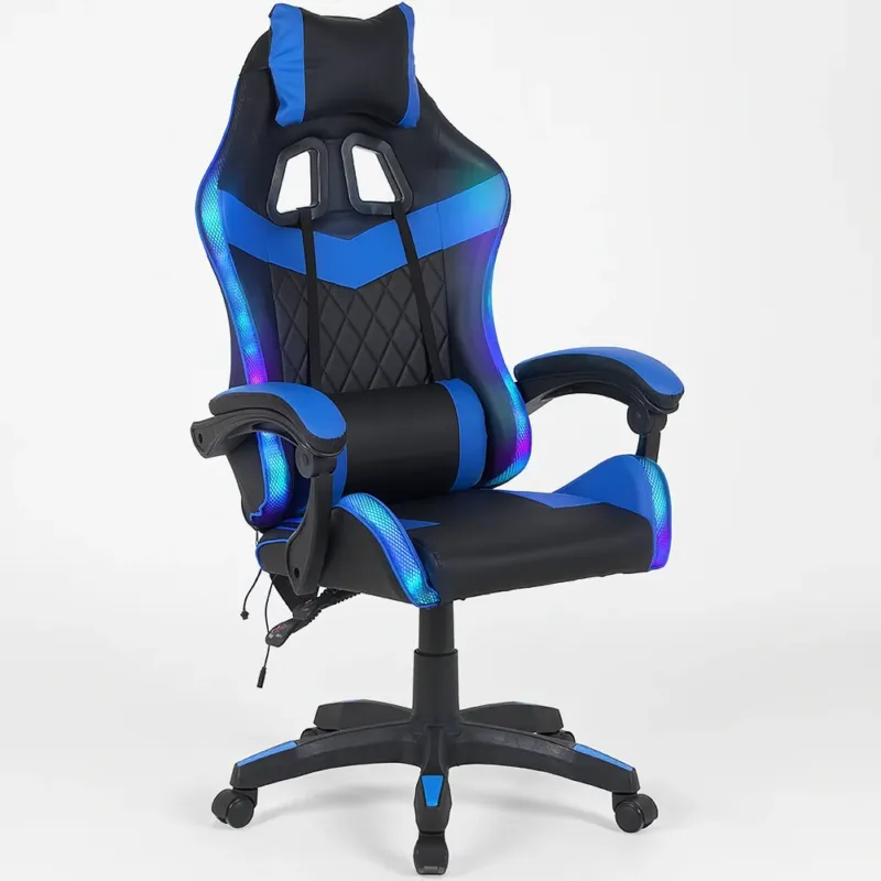 Sedia Gaming da Scrivania Blu e Nera con Led RGB Altezza Regolabile 106-116cm Vendita Finale