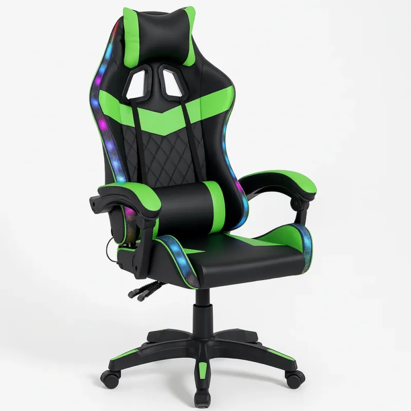 Prezzo Conveniente Sedia Gaming da Scrivania Verde e Nera con Led RGB Altezza Regolabile 106-116cm